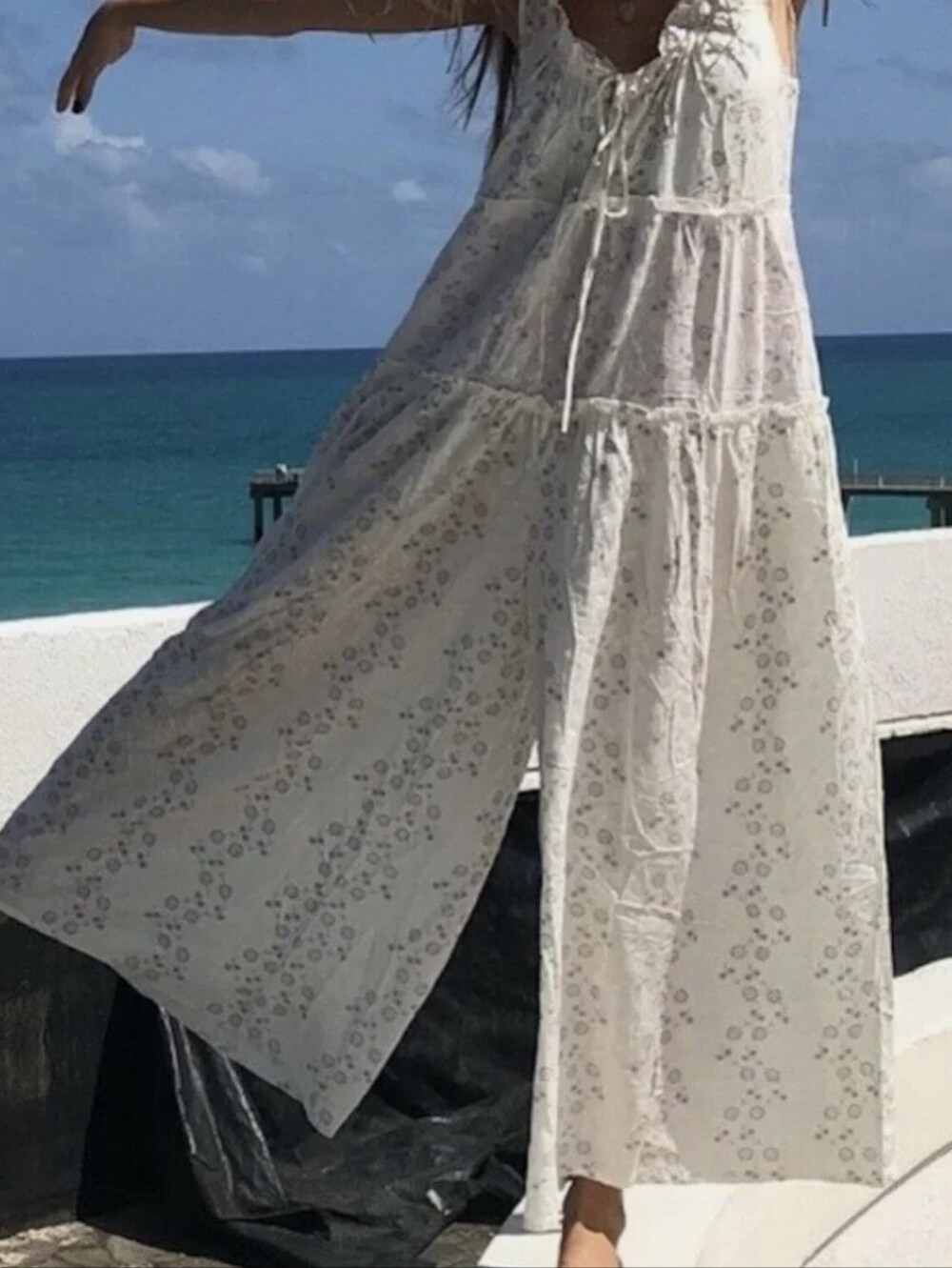 Jaase Floral Bohemian Style Jumpsuit Wide Leg Tiered Sz Small